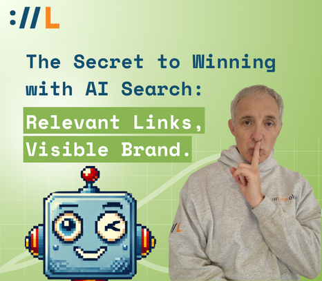 The Secret to Winning with AI Search 466 x 408 px | Link Building Service by #1 UK SEO Link Building Agency | Link Building Service by #1 UK SEO Link Building Agency AI emoji and Jason Brooks Founder UK Linkology